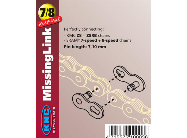 KMC Missing Link 7/8 Kjedelås (7.1) 2-Pk 8-delt, 7.1mm pinnelengde 